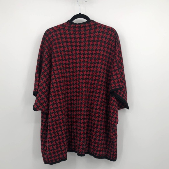 Pendleton Cardigan Sweater 100% Wool Houndstooth Open Front Black Red OS - Picture 5 of 9